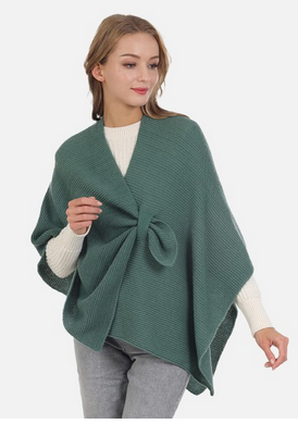 Solid Knitted Cape With Pull Through Closure