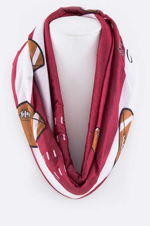 Football Print Infinity Scarf Red/White