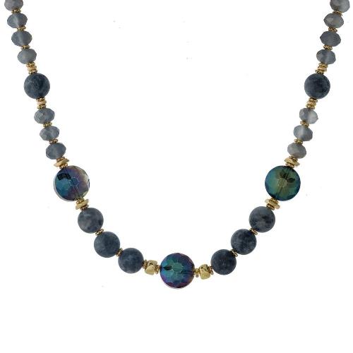 Black, Iridescent and Gray Stone Necklace
