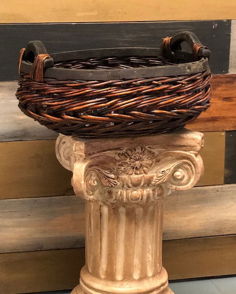 Oval Wood Trim Wicker Basket