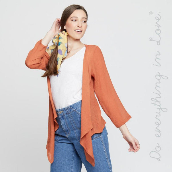 Lightweight Sheer  Kimono with Shark Bite Hem Rust