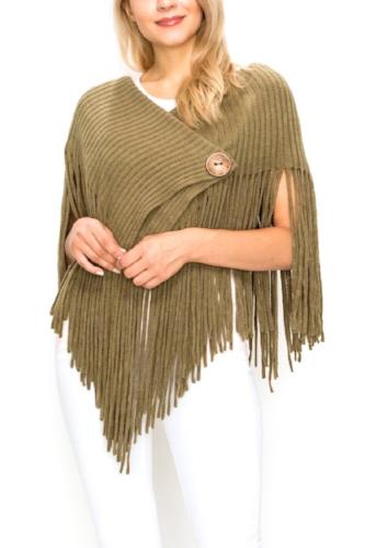 Hooded Fringe Knit Shawl/Scarf Olive
