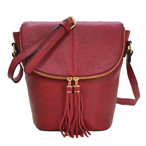 Tassel Accent Flap Crossbody Wine