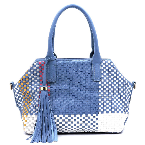 Woven Colorblock Satchel/Tote Blue/Grey