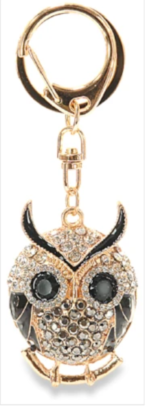 Rhinestone Owl Purse Charm/Key Ring Black