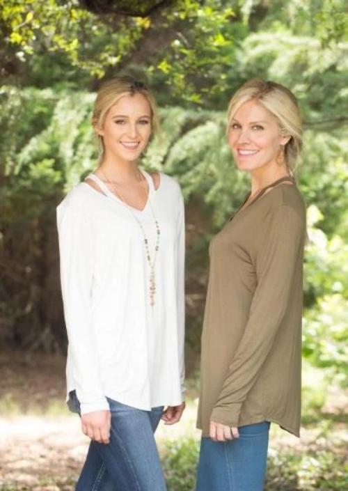 Long Sleeve V-Neck Cut Out Top