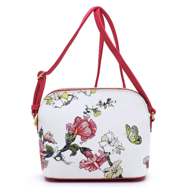 Flower Printed Dome Crossbody Fuchsia