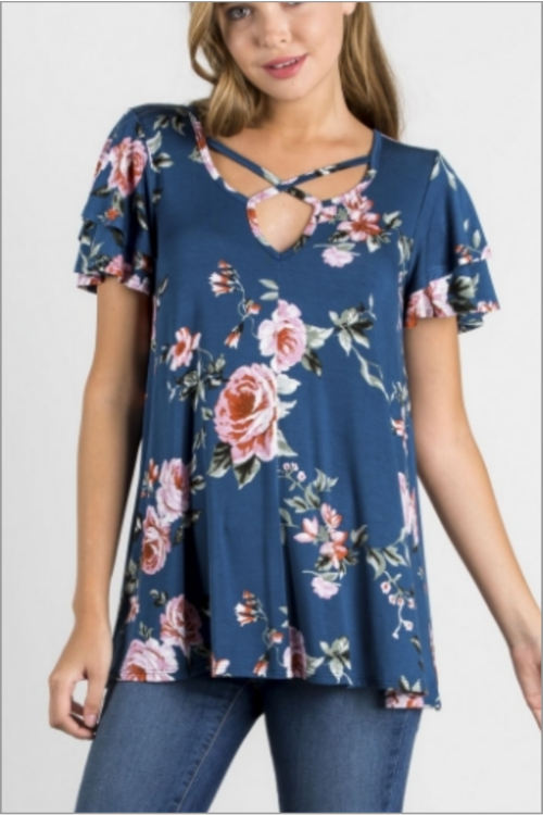 Floral Print Crisscross Front Top