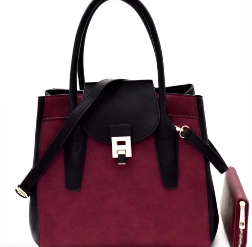 Two-Tone Structured Wing Satchel Purple