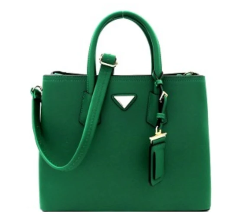 Triangular Logo Structured Saffiano Satchel Green