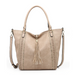 Tassel Accent Studded Handbag Beige