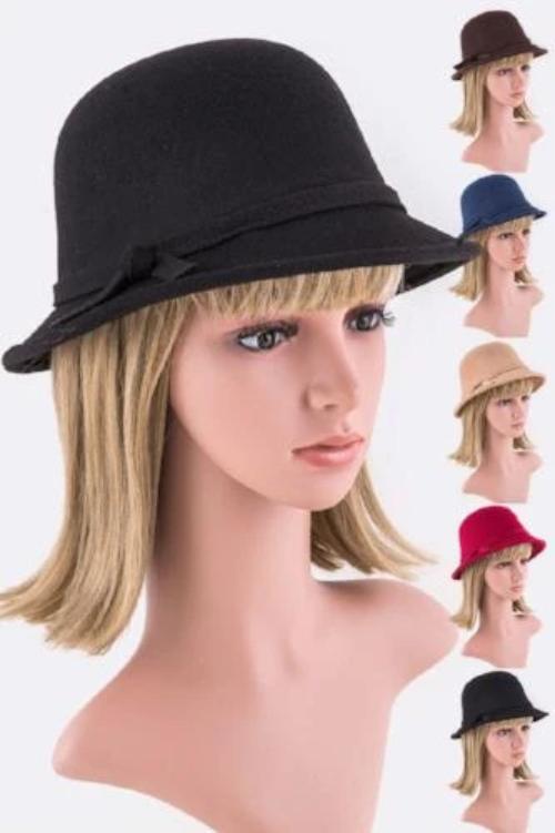 Skinny Bow Felt Hat Assorted Colors