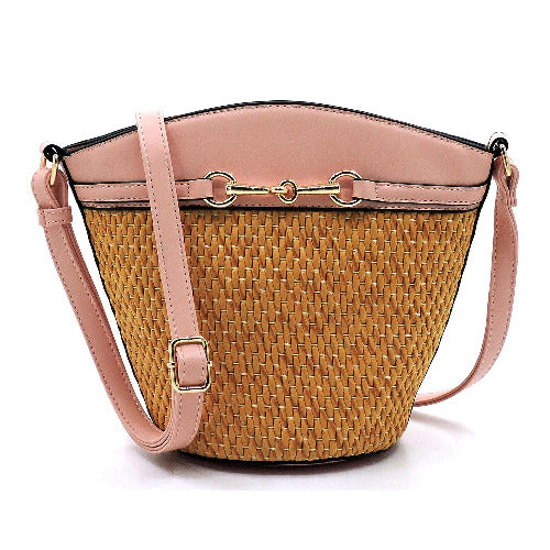 Straw Bucket Crossbody Peach