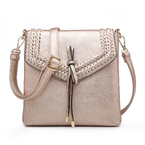 Flapover Braided Crossbody Rose Gold