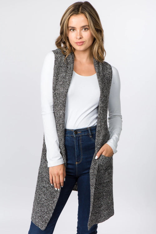 Heather Knit Vest with Pockets Black