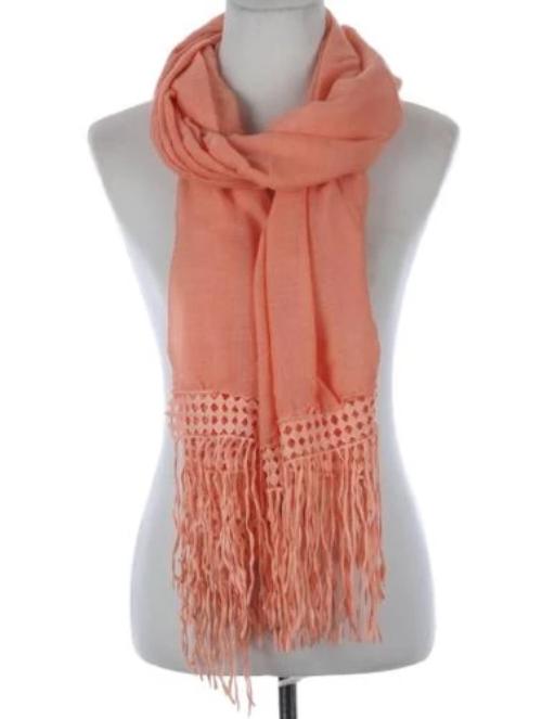 Lace Trim Sheer Scarf Peach