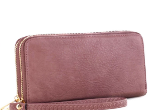 Double Zip-Around Smartphone-Friendly Wristlet/Wallet Mauve