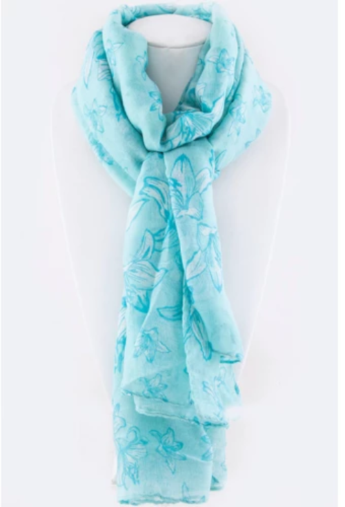 Floral Printed Fashion Scarf Light Blue