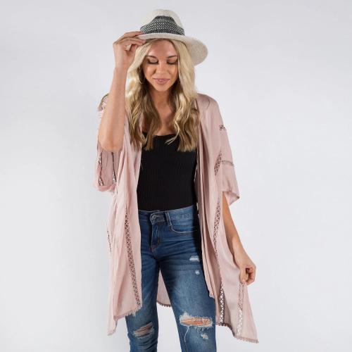 Lightweight Kimono with Details Stitch Accent Blush