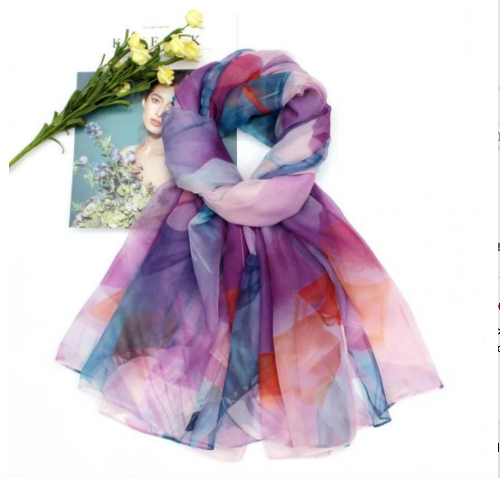 Colorful Silk Feel Scarf Purple