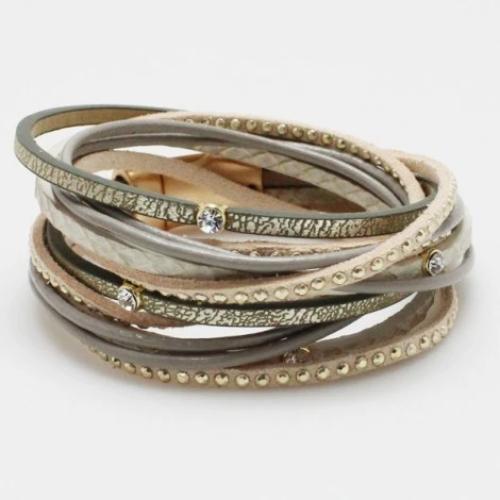 Magnetic Leather Wrap Bracelet Grey