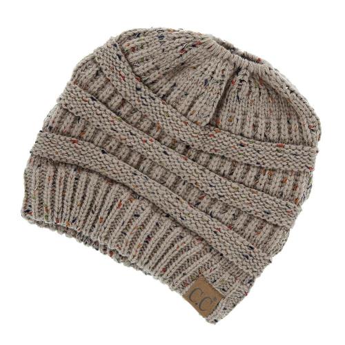 Messy-bun, Confetti Print C.C Beanie Taupe