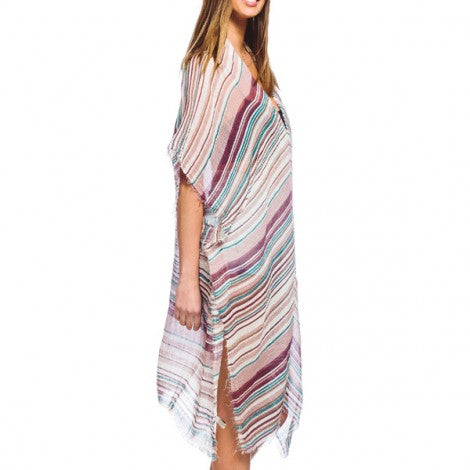 Stylish Multi-Stripe Kimono Indigo/Pink