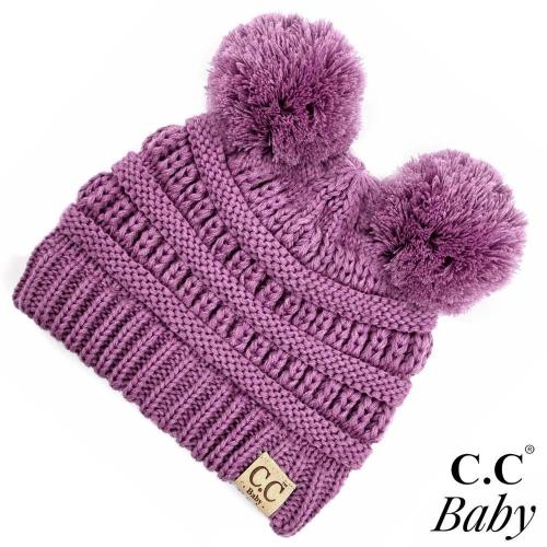 Double Pom Pom Baby Beanie Lavender