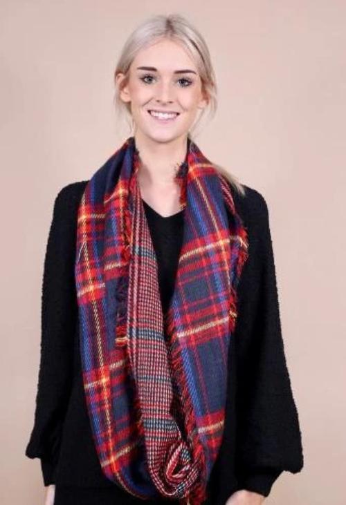 Tinsley Tartan Plaid Infinity Scarf Navy