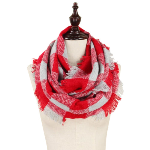 Buffalo Check Woven Infinity Scarf Red/Grey
