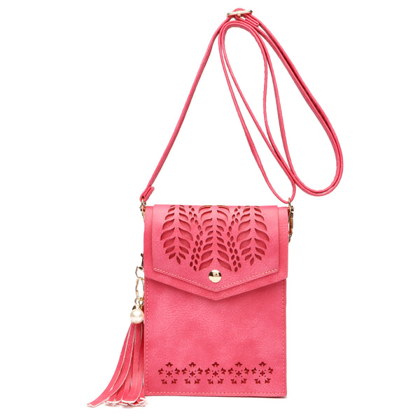 Laser Cut Printed Crossbody/Cell Phone Case Fuchsia