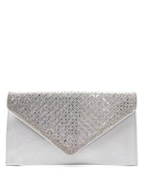 Rhinestone Flap Envelope Clutch Silver