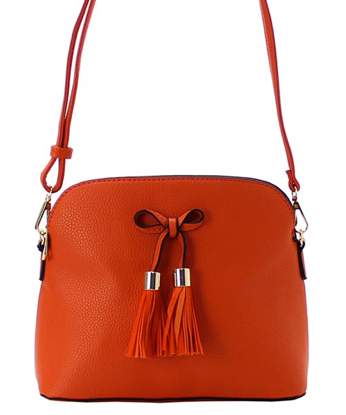 Tassel Bow Accent 3-Compartment Crossbody Orange