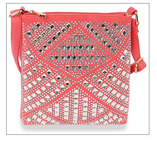 Rhinestone Design Crossbody Coral