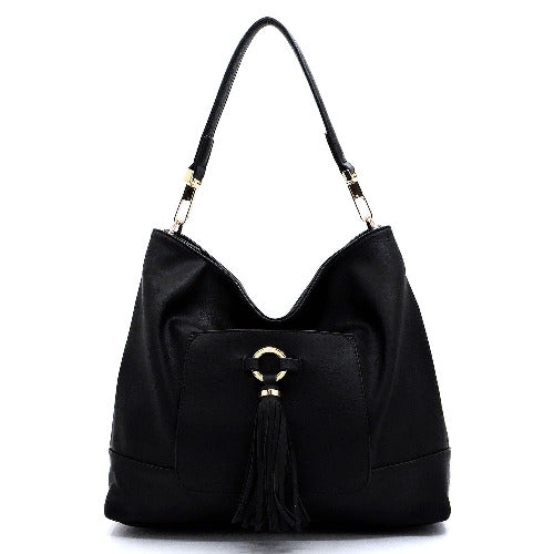 Front Tassel Pocket Shoulder Bag Black