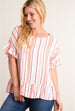 Striped Ruffle Hem Blouse Coral