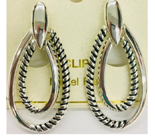 Bali Texture Double Teardrop Clip Earrings