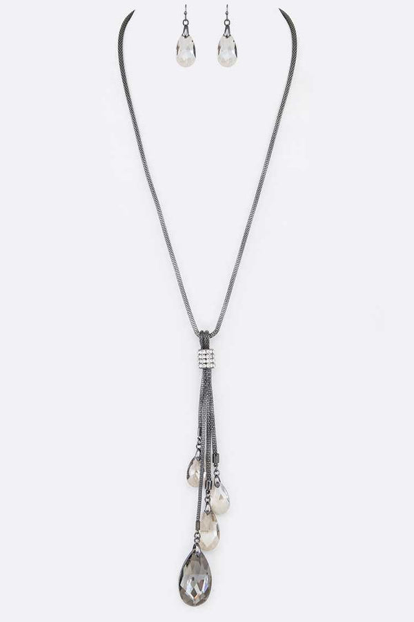Crystal Teardrop Pendant Necklace Set