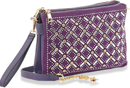 Rhinestone Design Crossbody/Wristlet Purple