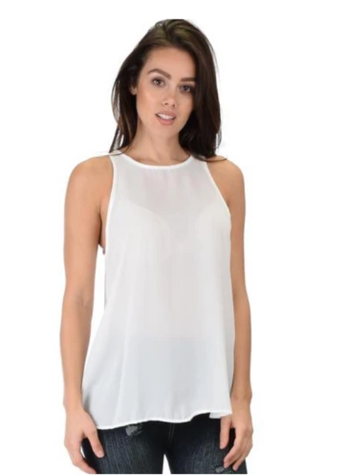 Sleeveless Top with Keyhole Back Ivory