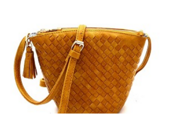 Tassel Accent Woven Crossbody Mustard