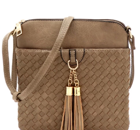 Tassel Woven Crossbody Taupe