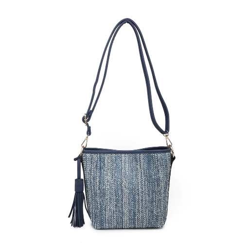 Straw Textured Crossbody Blue/Grey