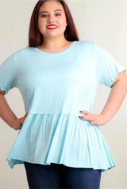 Peplum Blouse - Plus Size Aqua