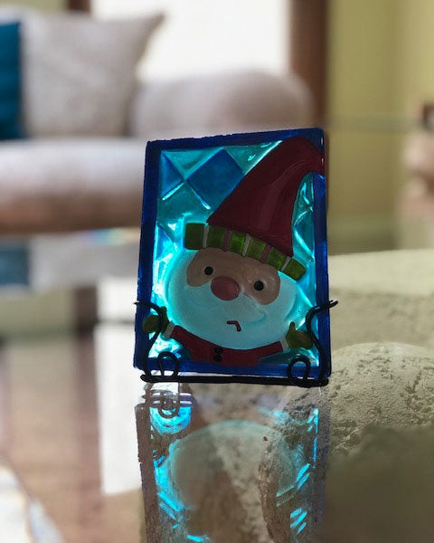 "Stained Glass" Santa Candle Holder