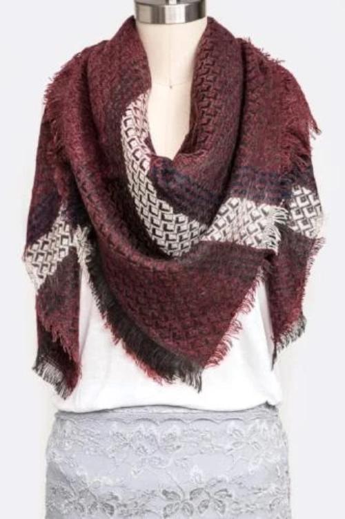 Mad for Plaid Blanket Scarf Burgundy
