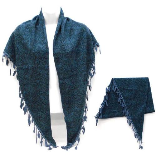 Print Fringed Shawl Blue