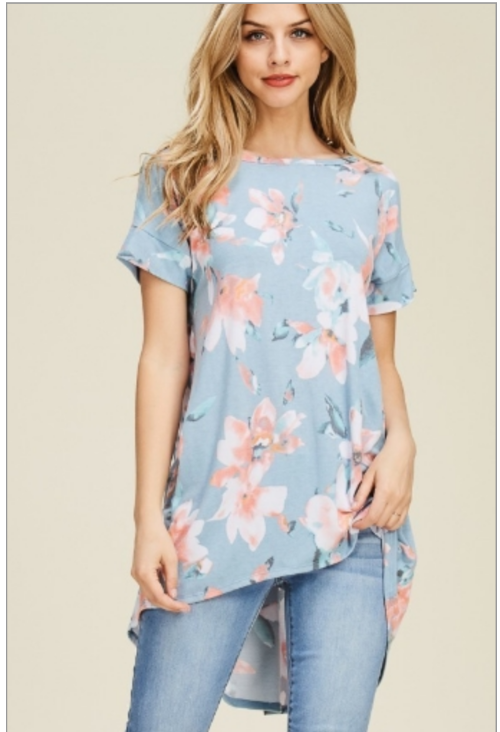 Floral Print Crisscross Back Detail Hi-Low Top