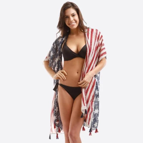 American Flag Printed Kimono