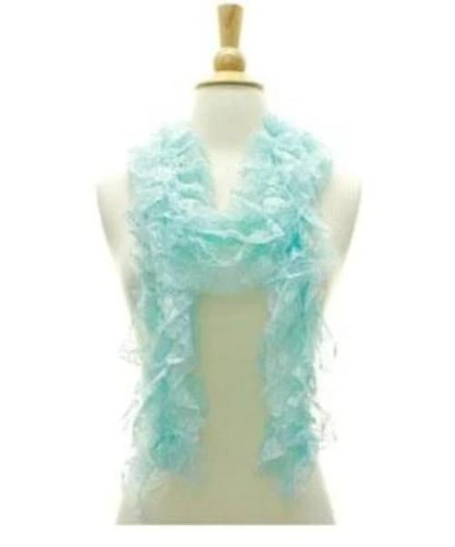 Fashion Faux Satin Floral Lace Spring Scarf Aqua